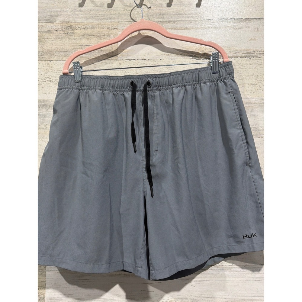 Huk Swim Trunks Men XL Gray Performance Fishing Board Shorts EUC